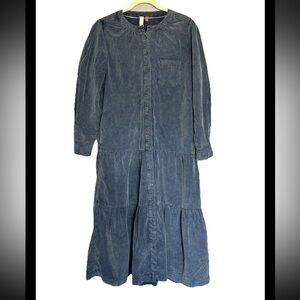Anthropologie's PILCRO Marta Tiered Corduroy MIDI Pockets Boho Dress Blue Sz XS